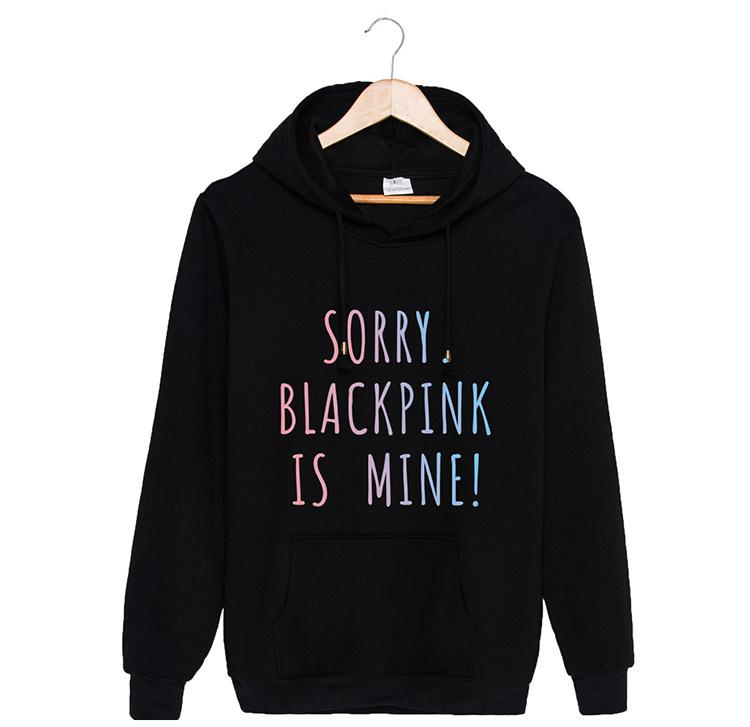 BLACKPINK IS MINE Hooded sweater letters print European and American style men and women hoodies KPS2007 BLACKPINK-BLACK / S Official Korean Pop Merch