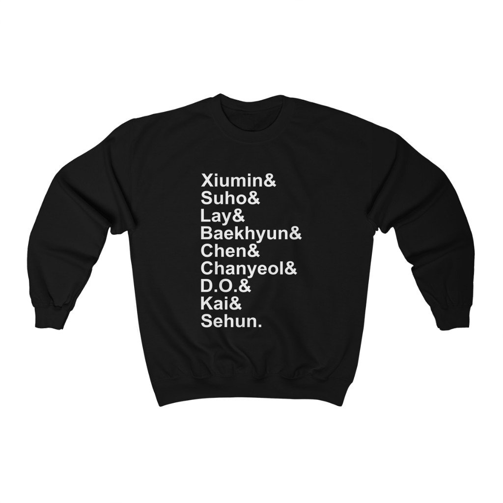EXO Xiumin& Suho& Lay& Baekhyun& Chen& Chanyeol& Do& Kai& Sehun Sweatshirt - EXO Sweatshirt - Kpop Crewneck Women Sweatshirt KPS2007 Black / L Official Korean Pop Merch