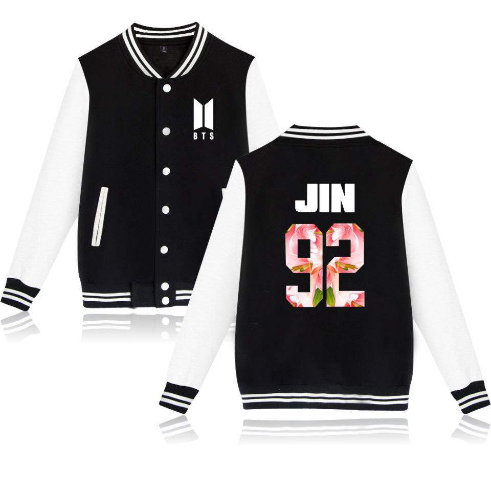 BTS Kpop Baseball jacket winter hoodies popular Bangtan Hip hop hoodies KPS2007 JIN-Black / S Official Korean Pop Merch