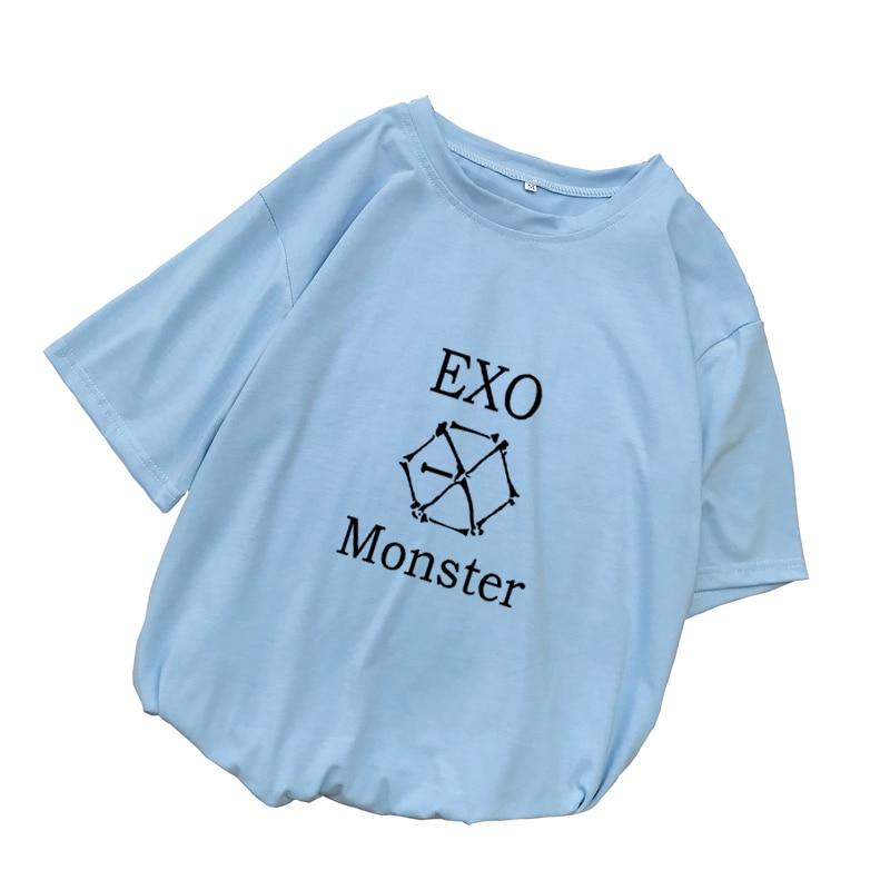 EXO Kpop T Shirt Women Cotton T-shirts Loose Casual Short Sleeve Tops Tee Shirt Femme Streetwear Camiseta Mujer Clothes KPS2007 Blue / XL Official Korean Pop Merch