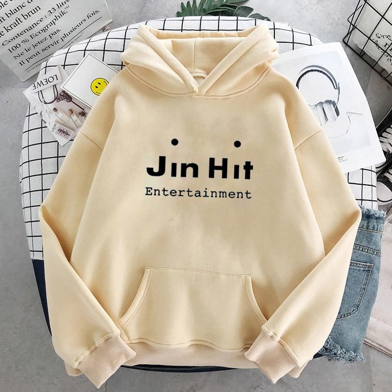 BTS JinHit Entertainment Winter Hoodie Loose Sweatshirt Ladies Long Sleeve Pullover oversized hoodie women KPS2007 Gray 691 / M Official Korean Pop Merch