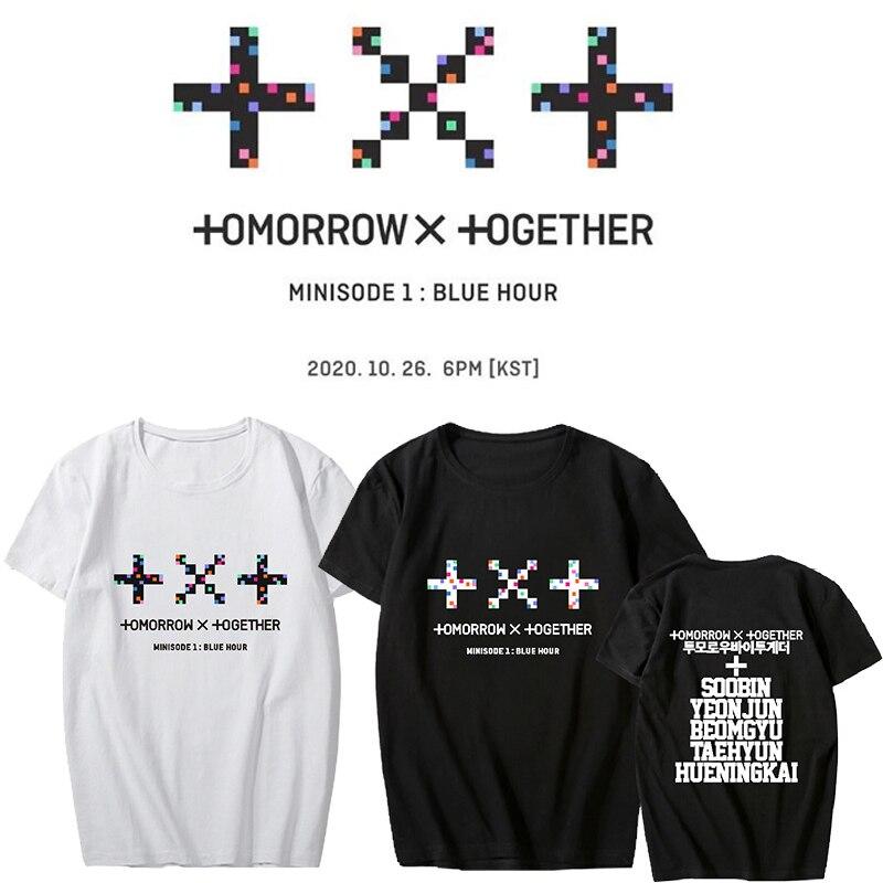 KPOP TXT 3rd Mini Album minisode1: Blue Hour Short Sleeve Support T-shirt K-pop Tomorrow X Together Tshirt Loose Summer Top Tee KPS2007 Black / XL Official Korean Pop Merch