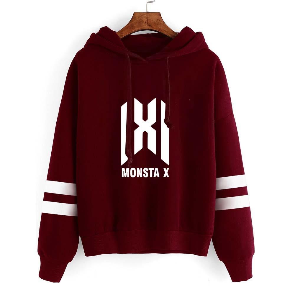 MONSTA X Kpop Hoodie Sweatshirts Pullovers Tops Women Long Sleeve Striped Hooded Hoody Streetwear Hiphop KPS2007 White / S Official Korean Pop Merch