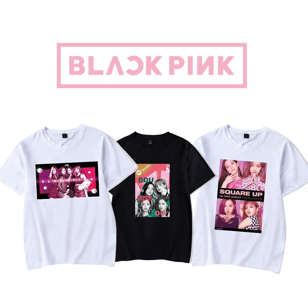 Kpop Girl Groups BLACKPINKs T-shirt SQUARE UP DDU-DU DDU-DU Album JISOO JENNIE LISA ROSÉ Tops Versatile Simple Clothes KPS2007 01 / XL Official Korean Pop Merch