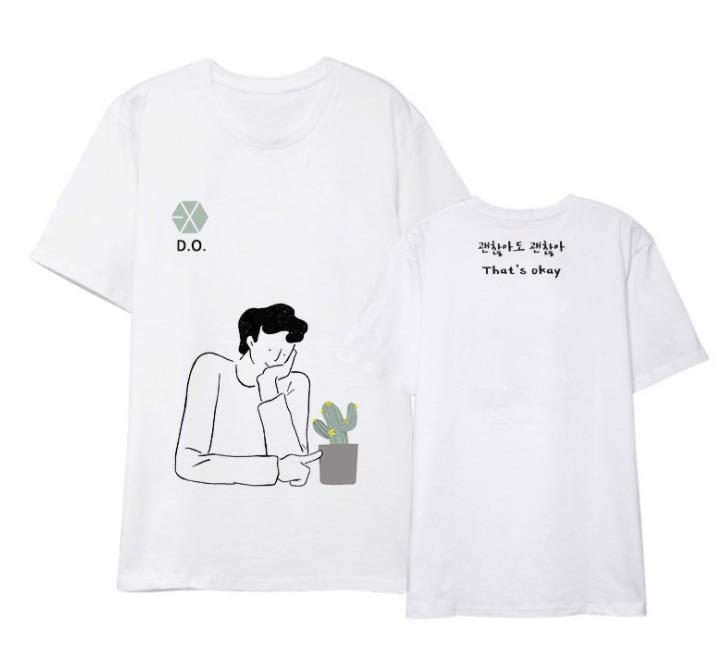 Kpop exo do d.o that's ok cartoon image printing white t shirt for summer style unisex o neck short sleeve t-shirt 3 styles KPS2007 3 / L Official Korean Pop Merch