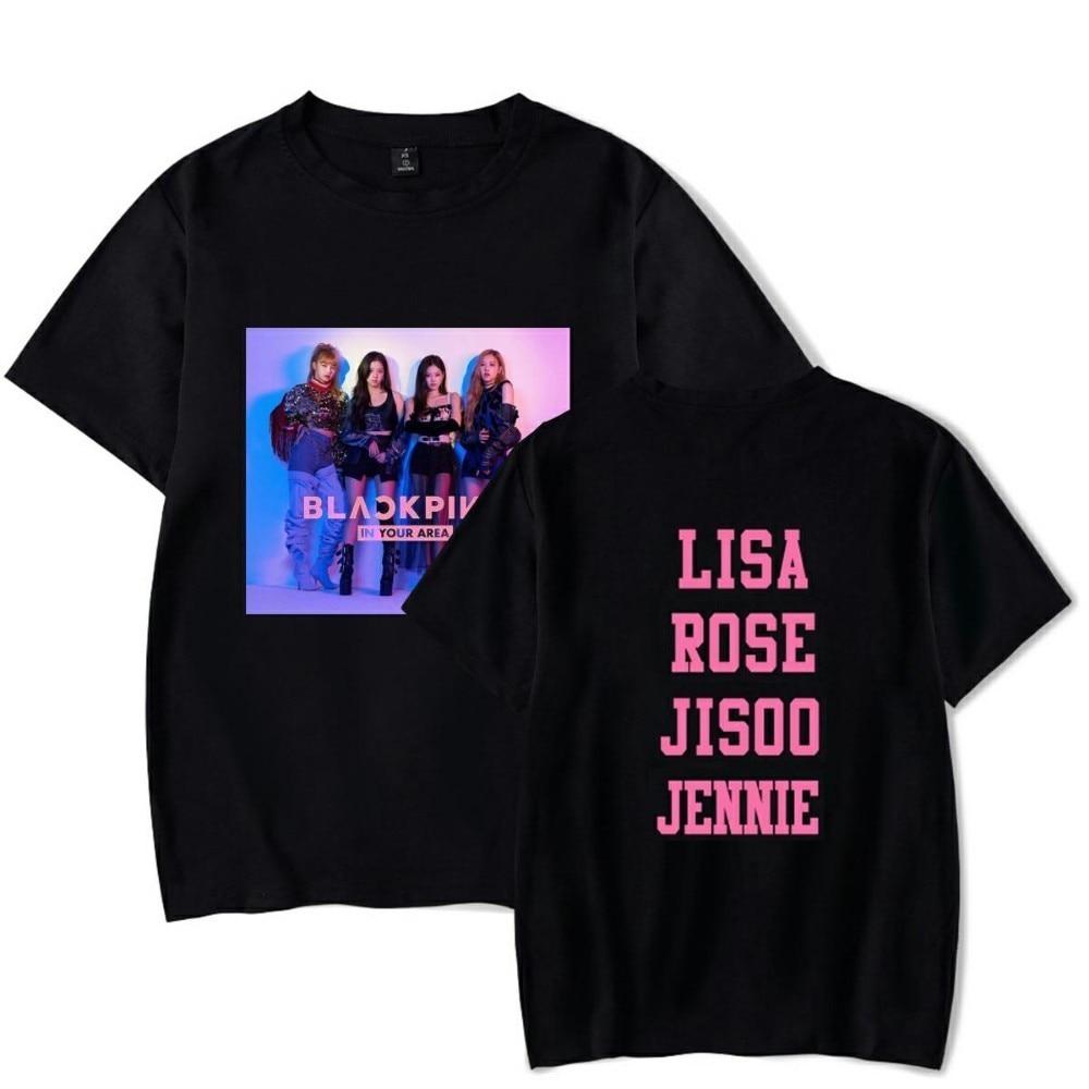 BlackPink T-Shirt Women Short Sleeve Summer  Femme Lisa Jisoo Jennie Rose Print Persona Clothes KPS2007 Black-rose / S Official Korean Pop Merch