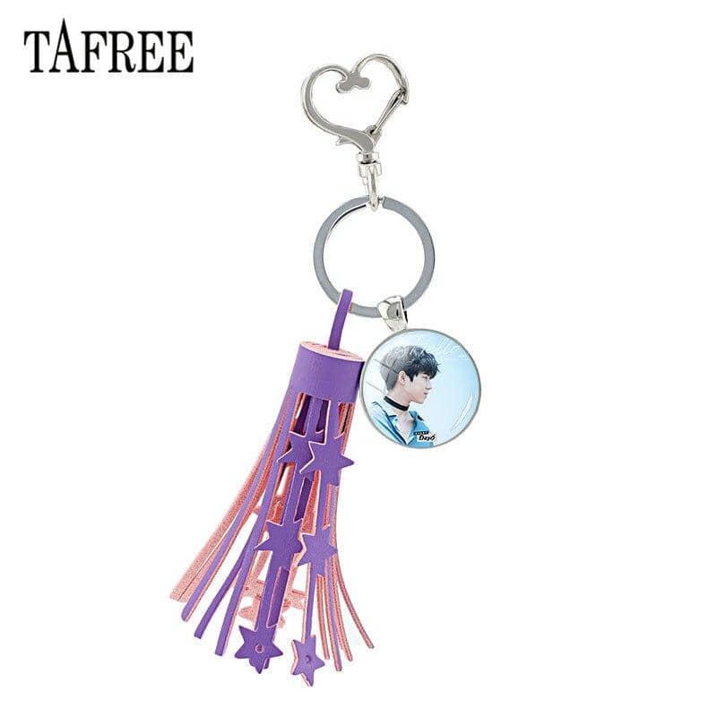 Purple Tassel Heart Clasps Key Ring Holder Glass Day6 DAY 6 Cabochon Dome Pendant Keychain For Fan Gift  Day17 KPS2007 Blank Official Korean Pop Merch