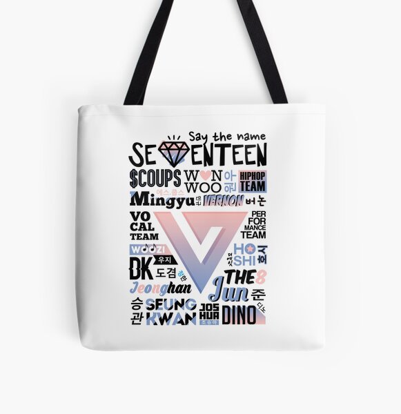 SEVENTEEN Font Collage ver. 2 (Rose Quartz & Serenity) All Over Print Tote Bag RB2507 product Offical Seventeen Merch